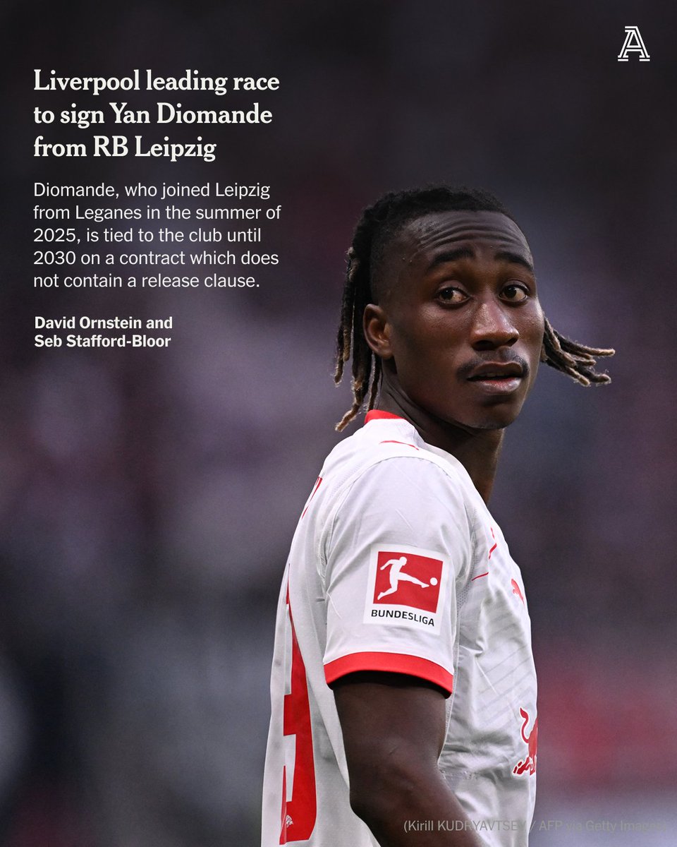 TheAthleticFC's tweet photo. Liverpool have made contact with RB Leipzig as they step up their pursuit of forward Yan Diomande.

The Merseyside club are also in the strongest position with the player over a potential deal at present.

More from @David_Ornstein & @SebSB 

FREE READ 🔗 https://t.co/JnDkHcZVbw
