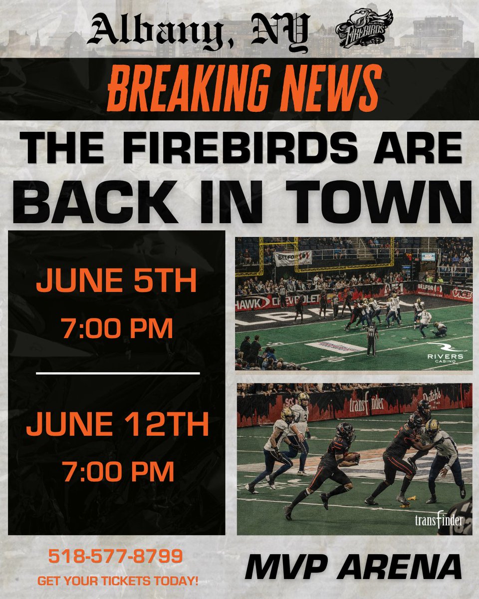 FirebirdsAF1's tweet photo. This just in…the Firebirds are back home for the next 2 straight weeks!  🗞️ 🔥

518-577-8799 to secure your tickets! https://t.co/xu4TM2alef