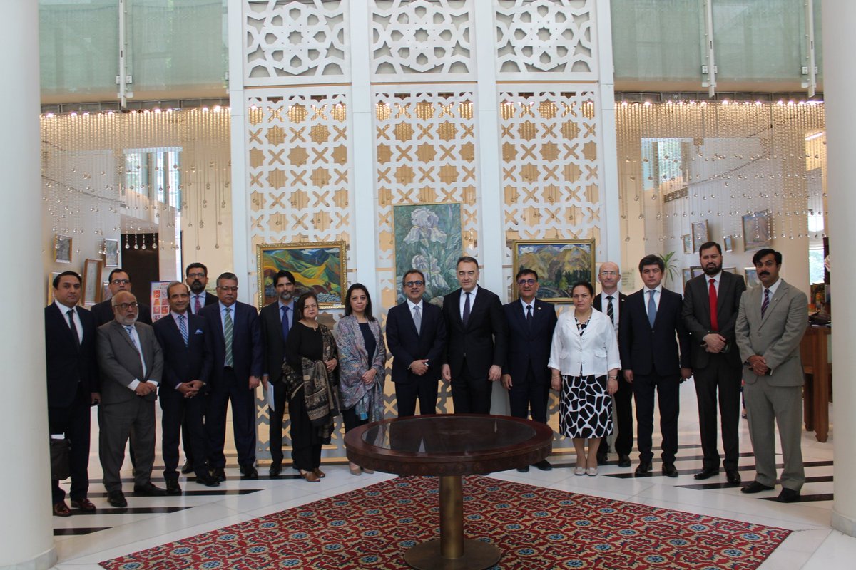 PakinTajikistan's tweet photo. The 8th Session of the Joint Commission was held between Pakistan and Tajikistan in Dushanbe, co-chaired by H.E. Sardar Awais Ahmad Khan Leghari, Federal Minister for Energy (Power Division), Pakistan, and H.E. Mr. Jum’a Daler Shofaqir, Minister of Energy and Water Resources, Tajikistan.