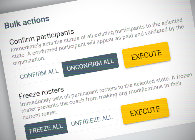 TourplayN's tweet photo. Attention, Commissioners! Less paperwork, more violence. Tourplay's new Bulk Actions let you confirm all participants or freeze all rosters with a single click. Less time chasing clueless coaches, more time enjoying injuries.
#BloodBowl #Commissar #League #tournament https://t.co/iKR69fukFr