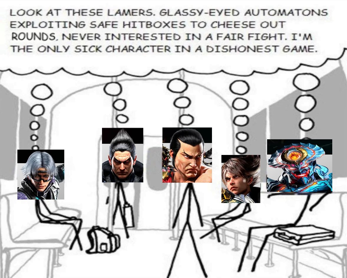 Feyrir's tweet photo. online tekken players are such interesting creatures

it's always "nerf everyone, every character is broken as fuck" until you get to their character.

then it's suddenly "woah hold on this other character is more broken than mine, why are you talking about mine" https://t.co/sSwIvnXzs2