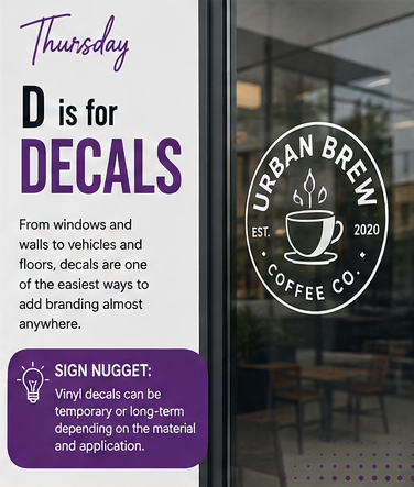 signaramaEDM's tweet photo. D is for Decals
From windows and walls to vehicles and floors, decals are one of the easiest ways to add branding almost anywhere.
#VinylDecals #WindowGraphics #SignTips #CustomGraphics https://t.co/k13DbyePI2