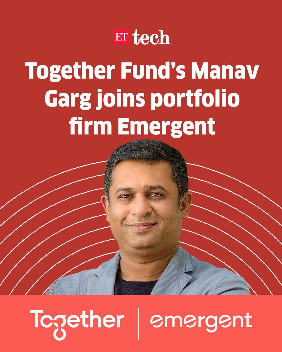 ETtech's tweet photo. 📢📢#ICYMI |  Together Fund cofounder and managing director Manav Garg has joined AI startup Emergent as executive chairman, marking a return to an opening role, he wrote in a LinkedIn post. https://t.co/z2kVUOSSJj