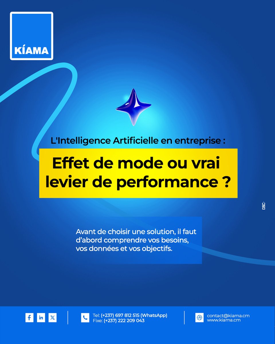 kiamacm's tweet photo. 🤖💡 L’IA est une opportunité, mais son intégration doit être réfléchie.

Chez KIAMA S.A, nous vous accompagnons dans l’analyse de vos besoins avant tout investissement. 🚀📊

#KIAMASA #IA #IntelligenceArtificielle #Innovation #TransformationDigitale #Conseil #Cameroun 🇨🇲 https://t.co/gDRNrdKQQY