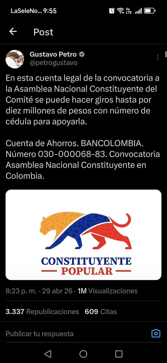 feliman170's tweet photo. @GustavoBolivar Los dineros que debieron recoger en la cuenta que publicó petro los van a devolver ? https://t.co/CashfDanlr