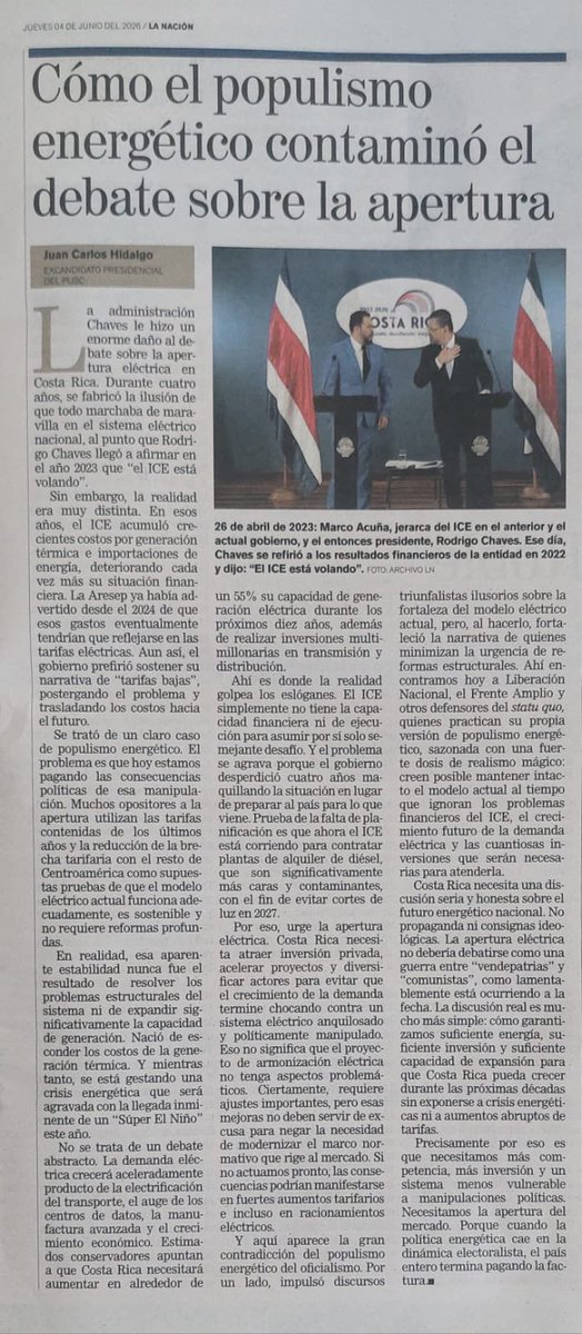 jchidalgo's tweet photo. La apertura eléctrica no debería debatirse como un guerra entre “comunistas” y “vendepatrias”.

Les comparto mi artículo hoy en @nacion:

https://t.co/qggsgU84h1 https://t.co/joSnaGDU8I