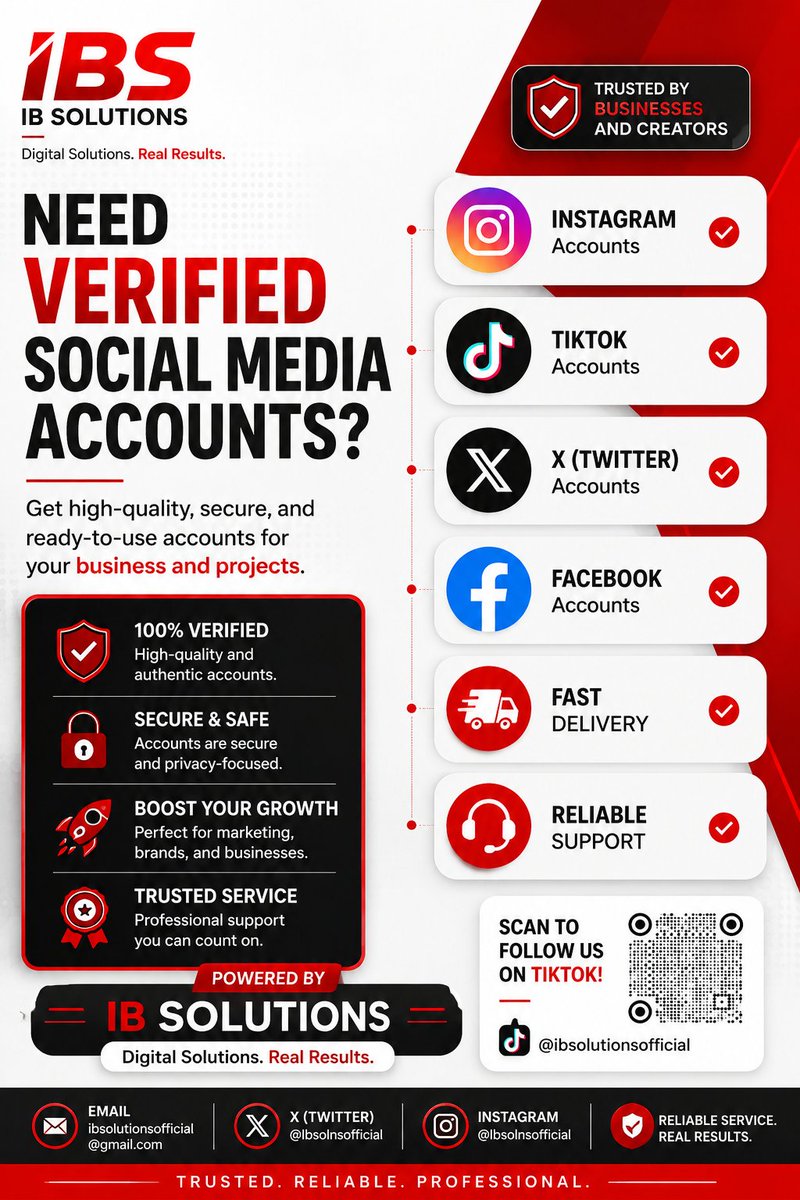 Ibsolnsofficial's tweet photo. Need verified social media accounts?

✅ Instagram ✅ TikTok ✅ X (Twitter) ✅ Facebook

Fast delivery. Reliable support. Trusted service.

📩 ibsolutionsofficial@gmail.com

#IBSolutions #DigitalSolutions https://t.co/PqHg9L3BxK