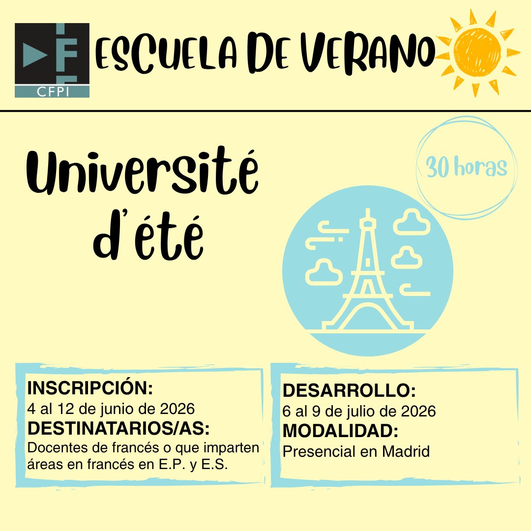 CFPIdiomas's tweet photo. 📌 Escuela de Verano de CyL☀

Estos son los cursos a los que hay que inscribirse a través de ARGOS y dependen del baremo para su adjudicación

💻 + info en la web del CFPI

📲 Inscripciones hasta 12/06/26

#formacióncyl #innovacyl #internacionalizacyl #aprendeinnovaycomparte https://t.co/fIcS2tVvNS