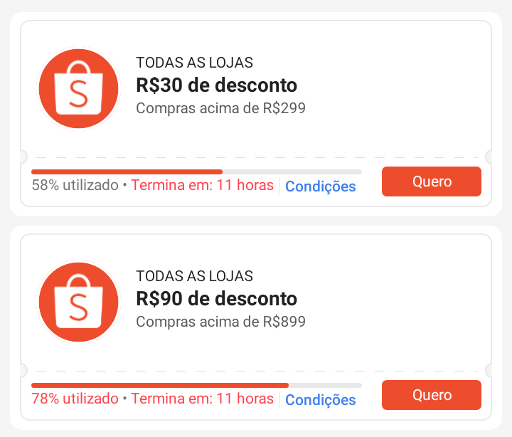 PostandoCupons's tweet photo. 🟧 CUPONS SHOPEE

🎟️ R$30 OFF em compras acima de R$299

🎟️ R$90 OFF em compras acima de R$899

🎟️ Verifique se o cupom está disponível para sua conta aqui:
↪️ https://t.co/qNyh01QrjN #ad https://t.co/iFhmxHdzSK