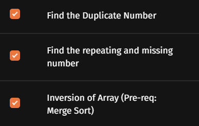 PhaneethKumar's tweet photo. #Day7 of learning DSA    

✅ Day 4 | #SDESheetChallenge by @takeUforward_

Solved 3 @LeetCode problems:   
287. Find the Duplicate Number   
2965. Find Missing and Repeated Values  
3193. Count the Number of Inversions https://t.co/hUCzVaErXg