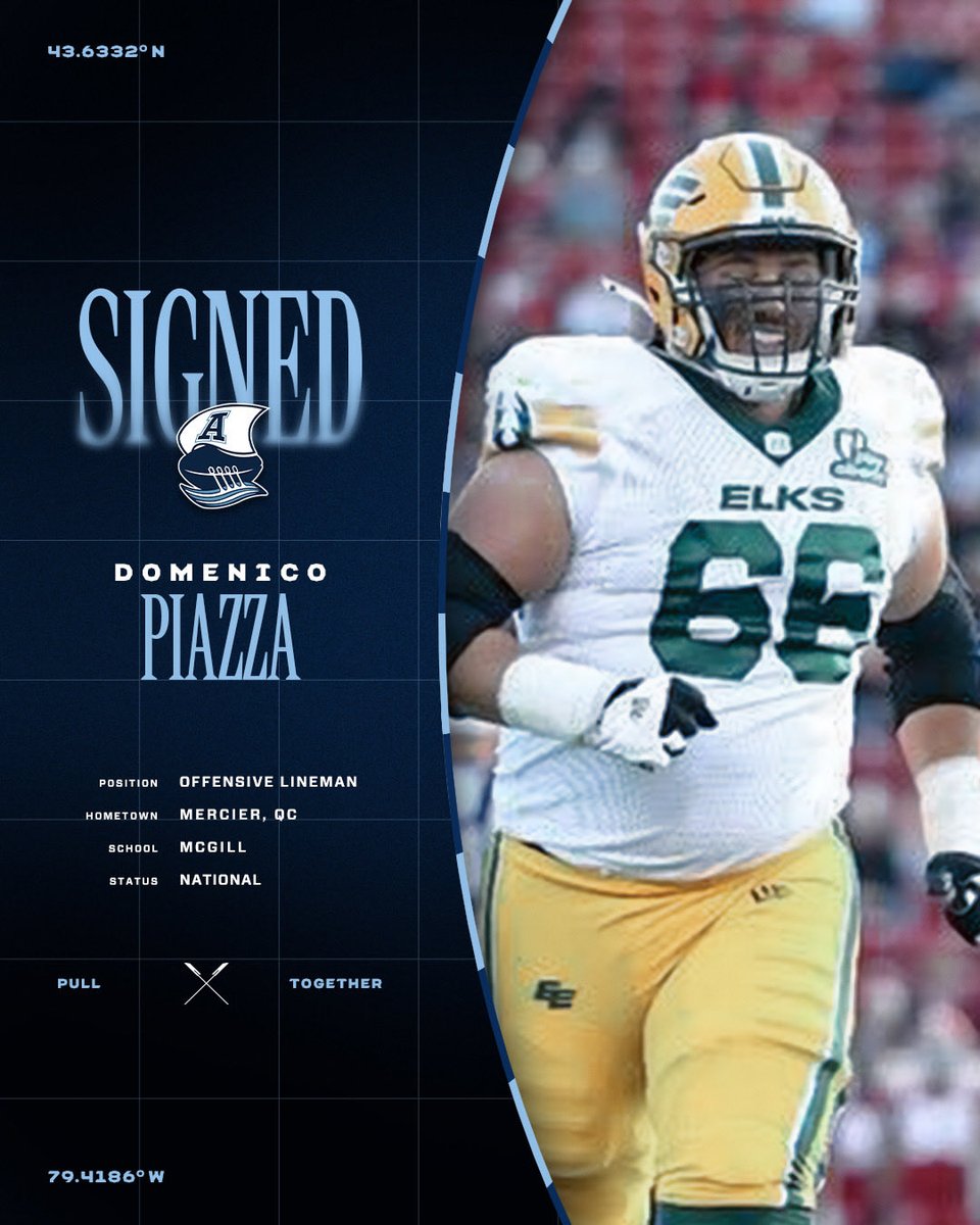 TorontoArgos's tweet photo. ✍️ We’ve signed OL Domenico Piazza https://t.co/eqztmnjpU2