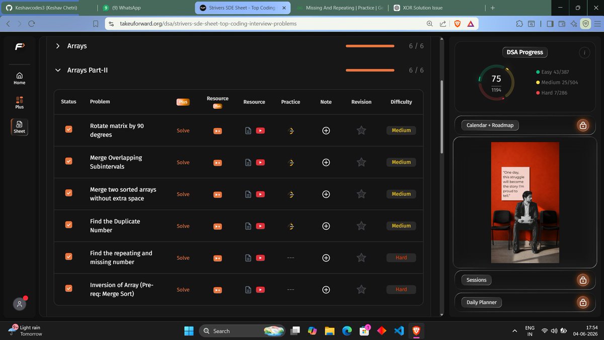 _keshav2008_'s tweet photo. Day 32/200 π
β
Built auth + account model (TypeScript)
β
Solved 3 DSA problem.
Also pushed Skill Assessment backend + AI Battle Arena progress with @ankurdotio bhaiyaa π«.
Not very productive today, shifting to end-sem prep for tomorrow.
Good night buddies.
#200daysofcode https://t.co/YPvssWhRGp