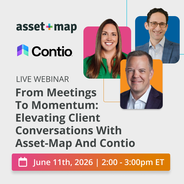 AssetMapLLC's tweet photo. Advisors: What if every client meeting ended with clear next steps, without hours of follow-up? 🤔

Join Asset-Map Founder & CEO H. Adam Holt, CFP, and Contio Founder & CEO Aaron Klein for a live webinar, happening NEXT WEEK at 2pm ET, showcasing our newest integration with Contio. 

See how Asset-Map becomes your real-time decision hub while Contio handles prep, in-meeting intelligence, and flawless follow-through.  

Reserve your spot today 👇
https://t.co/o8rq5KQ2ir