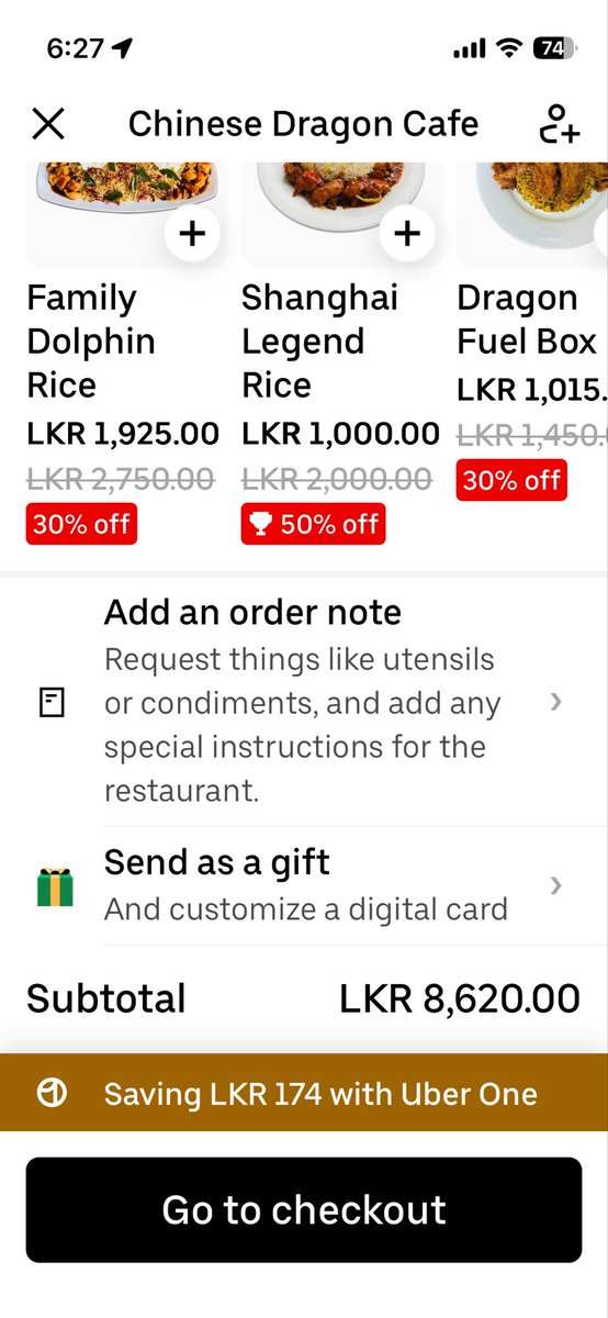sanjiva's tweet photo. Same order, 3 options to buy: Direct, Uber Eats, PickMe.

What is a reasonable premium? This is too much. https://t.co/INjGWbKA8T