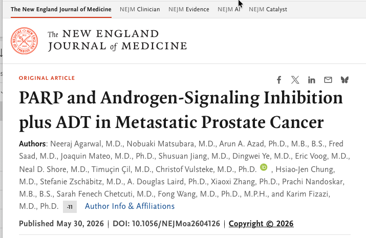 APCCC_Lugano's tweet photo. PARP and Androgen-Signaling Inhibition plus ADT in Metastatic Prostate Cancer : TALAPRO3

https://t.co/1nldIdOdZo

In metastatic androgen pathway modulation–sensitive (APMS) #ProstateCancer with HRR gene alterations, talazoparib + enzalutamide was compared with enzalutamide alone in a phase 3, double-blind trial (~600 patients).

📊 Efficacy
At 3 years, imaging-based PFS was 77% vs 56%, translating to a 52% reduction in risk of progression or death (HR 0.48; P<0.001).
Interim OS showed a numerical trend:
• 78% vs 72% (HR 0.77; 95% CI 0.56–1.04)

⚠️ Safety
• Serious AEs: 42% vs 32%
• Grade ≥3 anemia: 51%
• Two treatment-related deaths in the talazoparib arm

💡 Take-home: Adding talazoparib significantly improves PFS in HRR-altered APMS prostate cancer, supporting earlier use of PARP inhibition, but with increased hematologic toxicity.

@neerajaiims
@AzadOncology
@quimmateo
@nealshore
@cvulsteke 

@OncoAlert 
@Silke_Gillessen 
@AOmlin 
@weoncologists