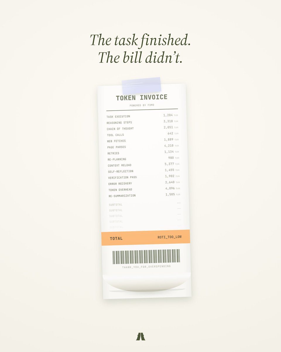 AllyHubAI's tweet photo. The task finishes. Then the bill arrives — token by token, like a meter that was running the whole time.

You got the result. You also got a receipt longer than the result.

When did “it worked” stop being enough, and “what did it cost me” become the real question? https://t.co/fBnqnkEIOf