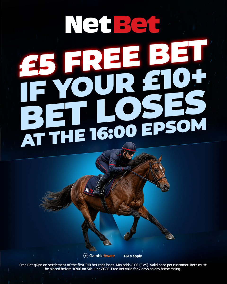 netbet's tweet photo. Back your first race with £10…and if it loses, we’ll give you a £5 FREE BET

Bet £10 on the first race and get a £5 Free Bet if you lose

Claim the offer using this link below. 

https://t.co/shIGspWsmZ

18+ | Gamble Responsibly | Exclusions &amp; T&amp;Cs apply https://t.co/Po0veW4uEX