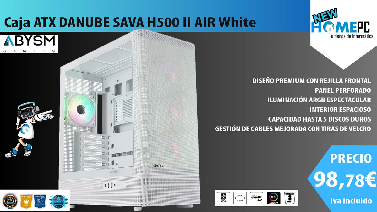 NewHomePC's tweet photo. 🚀Caja ATX DANUBE SAVA H500 II AIR White🚀

Estructura minimalista pero imponente representa la evolución natural de la serie

Diseño premium con rejilla frontal
Iluminación ARGB e Interior espacioso
Gestión de cableado interior mejorado

Más información👉https://t.co/kJT6J77SpV