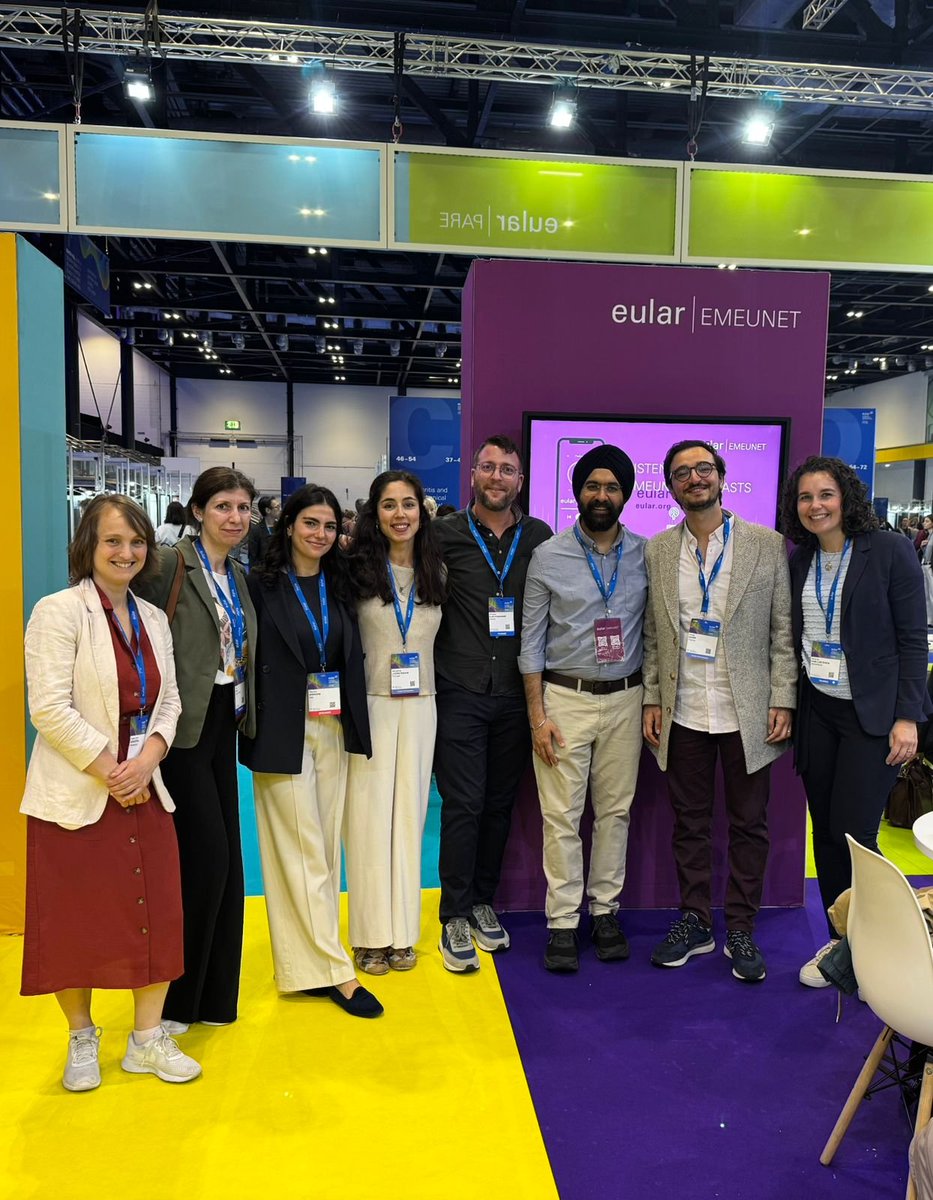 EMEUNET's tweet photo. #eularEmeunet SoMe subcommittee members gathering in the Emeunet booth for some team building during #EULAR2026 ! https://t.co/O4owjBgjGP