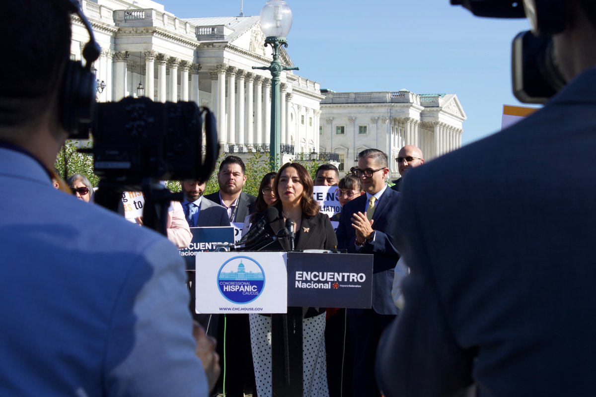 HispanicFed's tweet photo. Yesterday, we raised our voices in unison.

At the U.S. Capitol, leaders from Hispanic Federation’s #HFEncuentroNacional stood alongside Congressional Hispanic Caucus, Congressman Jesus “Chuy” García, @repdeliaramirez, @RepPabloJose to send a clear message to Congress: Vote No on this reconciliation bill.

The bill being debated allocates $72 billion in new anti-immigrant crackdown spending that would target our communities. People are demanding something different: protections, not punishment. Access to health care. Bolstering nonprofits. A seat at the table on AI and technology. Policies that keep families together.

The fight continues, elected officials and partner organizations representing all stripes of American life reminded Washington that we are here; we are organized, and that we matter.

Our partners spoke up on behalf of their communities and made it clear why their voices must be heard by Congress. Thank you @latinopolicyforum, Despierta, @LatinoLeader, ASPIRA Association, and @ElConcilioCA  for sharing your perspectives at the press conference.
