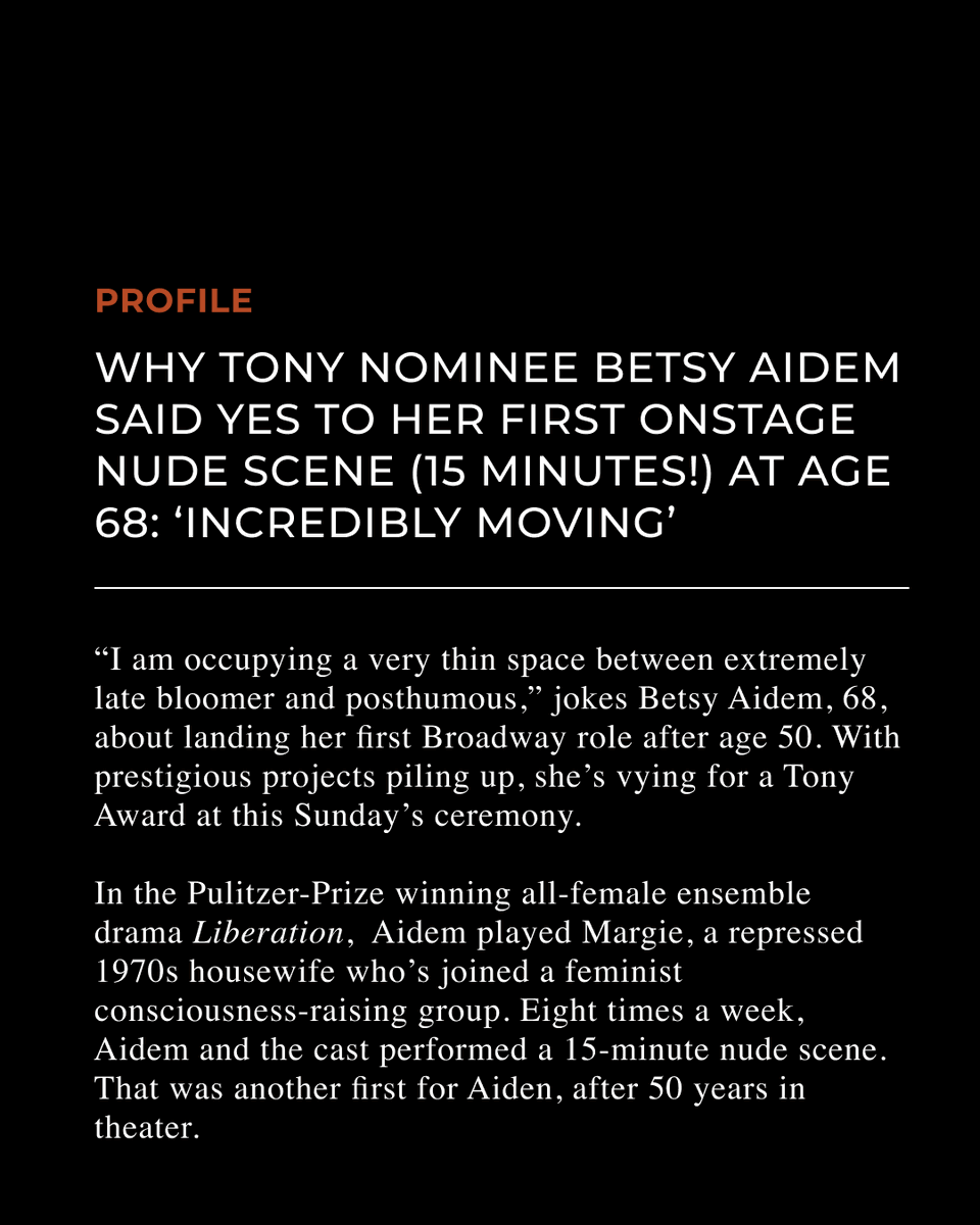 WeAreAgeist's tweet photo. Broadway actor Betsy Aidem explains how she psyched herself up for her first-ever nude scene, originating the Steel Magnolias role played by Julia Roberts, impending grandmotherhood, and embracing her late bloomer status as hard as she can. Read today at https://t.co/XvbdluRCNr https://t.co/YaixAuIdFO