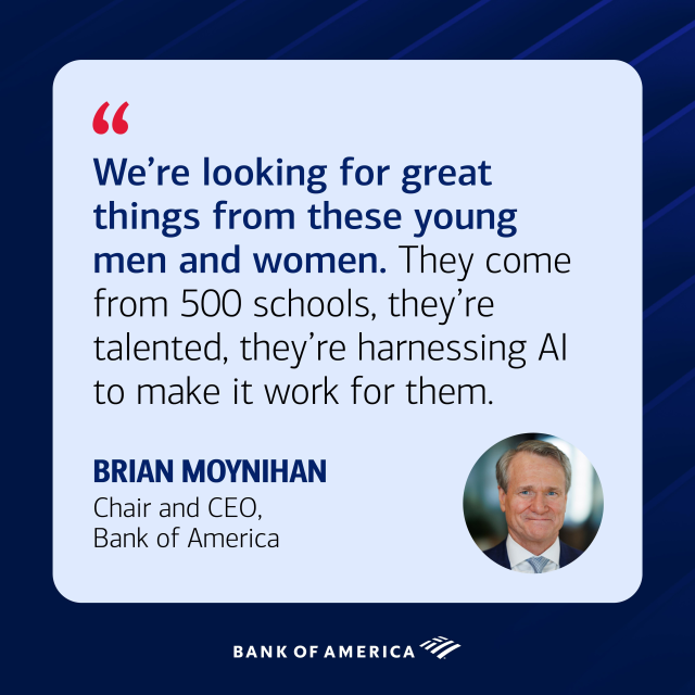 GregCoxTriad's tweet photo. An exciting summer ahead at @BankofAmerica, with nearly 4,000 interns and campus recruits joining us. We’re looking forward to the fresh ideas and energy they’ll bring as they start their journeys. https://t.co/TqHuIdrYSV https://t.co/2lVdaFpoQy