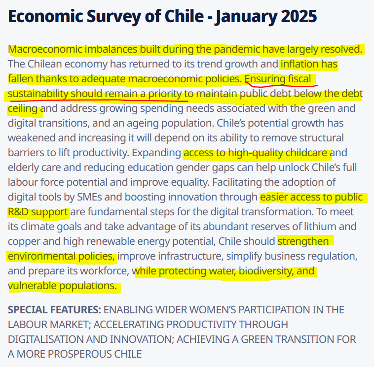 dbmtwtr's tweet photo. Informe de la OCDE: https://t.co/cqROdpngEZ
El DF no menciona la sostenibilidad fiscal al centro de las recomendaciones de la OCDE. La reforma de Kast, deficitaria hasta el año 2031, será más problema que solución. La rebaja de la tasa corporativa debe ser compensada. https://t.co/xE9iOdZPCb