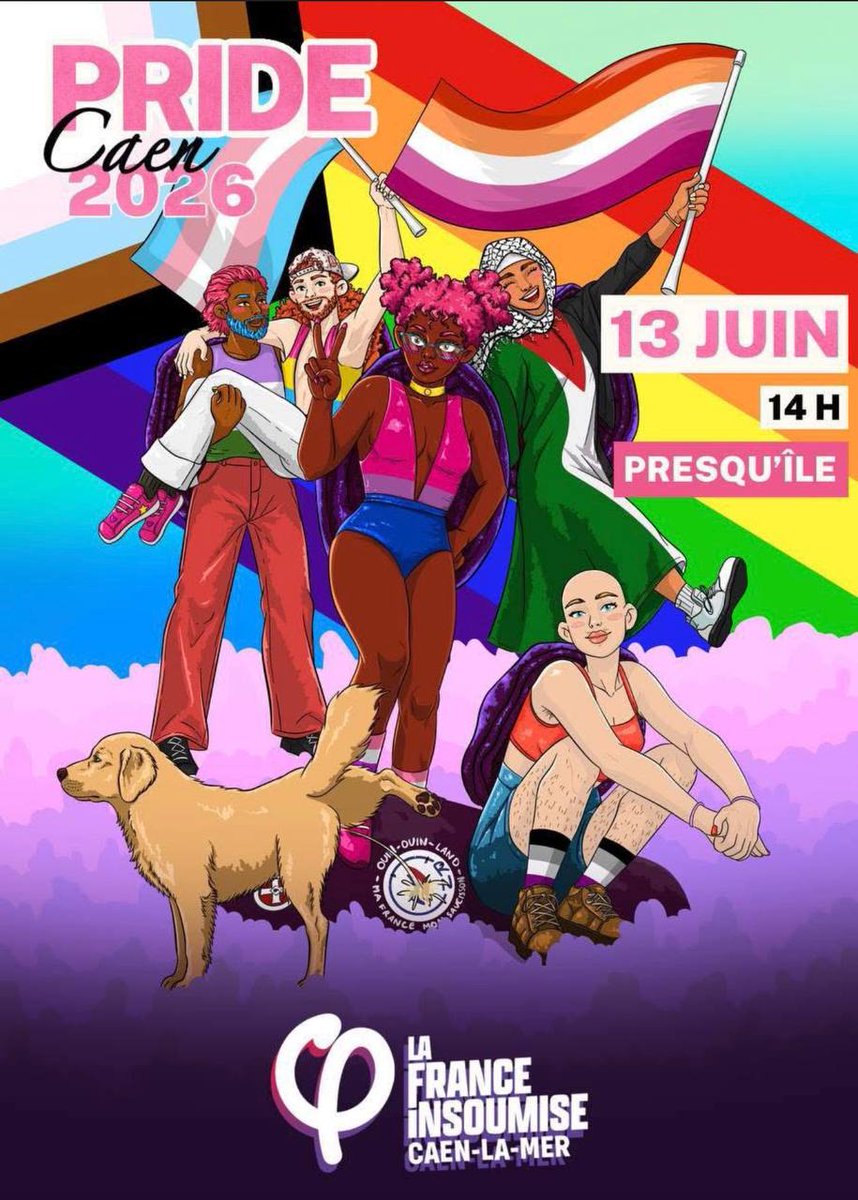 FrDesouche's tweet photo. La France insoumise organise une pride islamo-gauchiste à Caen. Regardez sur quoi pisse le chien. https://t.co/FjZDRajv7P