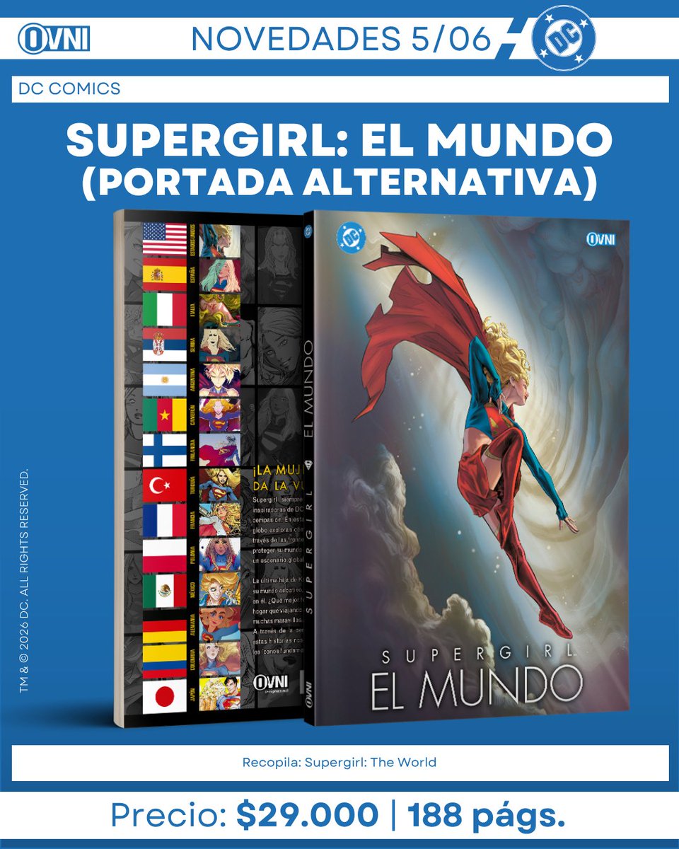 Ovnipressedit's tweet photo. [NOVEDADES] ¡Mañana también llegarán a las tiendas SUPERGIRL: EL MUNDO y SUPERGIRL: EL MUNDO (PORTADA ALTERNATIVA)!

¡La Mujer del Mañana da la vuelta al mundo!

#Supergirl #TheWorld #OvniPress #DCComics #Argentina https://t.co/WIVU72dIP7