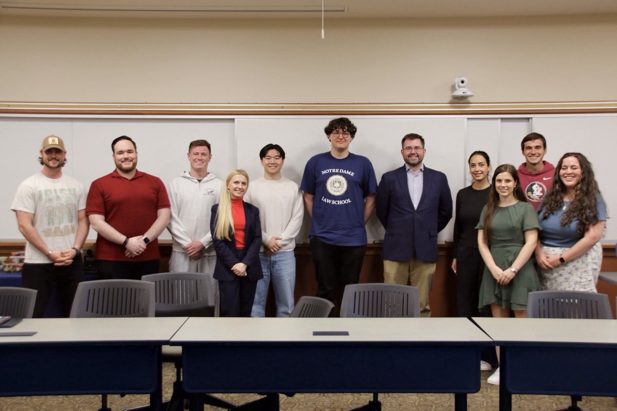 NDLaw's tweet photo. Each semester, Notre Dame Law School welcomes a number of visiting faculty from institutions around the world in support of Notre Dame Law School’s Global Lawyering Initiative. These visits foster meaningful academic exchange, creating opportunities for collaboration between Notre Dame Law School faculty and students and internationally recognized scholars. Their contributions include teaching courses, serving as guest lecturers, and presenting their own research while at Notre Dame Law School. This spring, the Law School welcomed visitors from England, Italy, South Africa, Brazil, Switzerland, Chile, and Ukraine. 

Read more about each global visitor’s impactful contributions and experiences during their time here at Notre Dame Law School: https://t.co/CBWFRce0XC