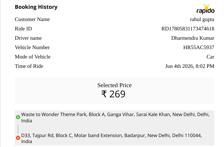 RahulGuptaHrc's tweet photo. This time charge increase to 320 from 269. why ? 

@sankaaravind
@RapidoCares
@rapidobikeapp
@nitin_gadkari
@MORTHIndia https://t.co/vutjvrwUMg