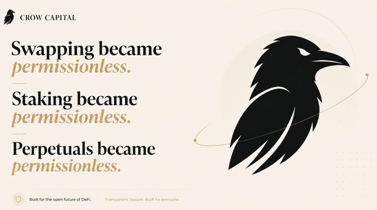 CrowLoans's tweet photo. Swapping became permissionless. Staking became permissionless. Perpetuals became permissionless.
Collateralized lending on Solana stayed fragmented. Borrow here. Earn yield there. Check your credit nowhere.
Crow Capital unifies lending, yield, and reputation into one settlement layer. Your bags stay intact. Your liquidity stays liquid.