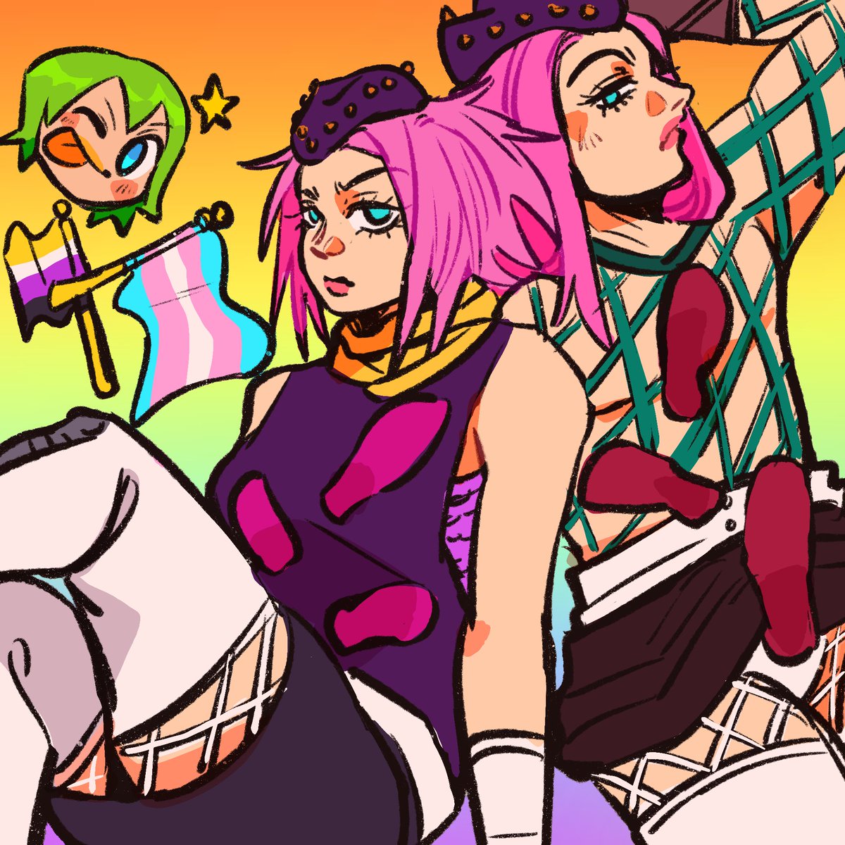 feotsuki's tweet photo. Should out to gender affirmation on this lovely pride month
#jjba #jjbafanart https://t.co/Vk5DrTTKDx