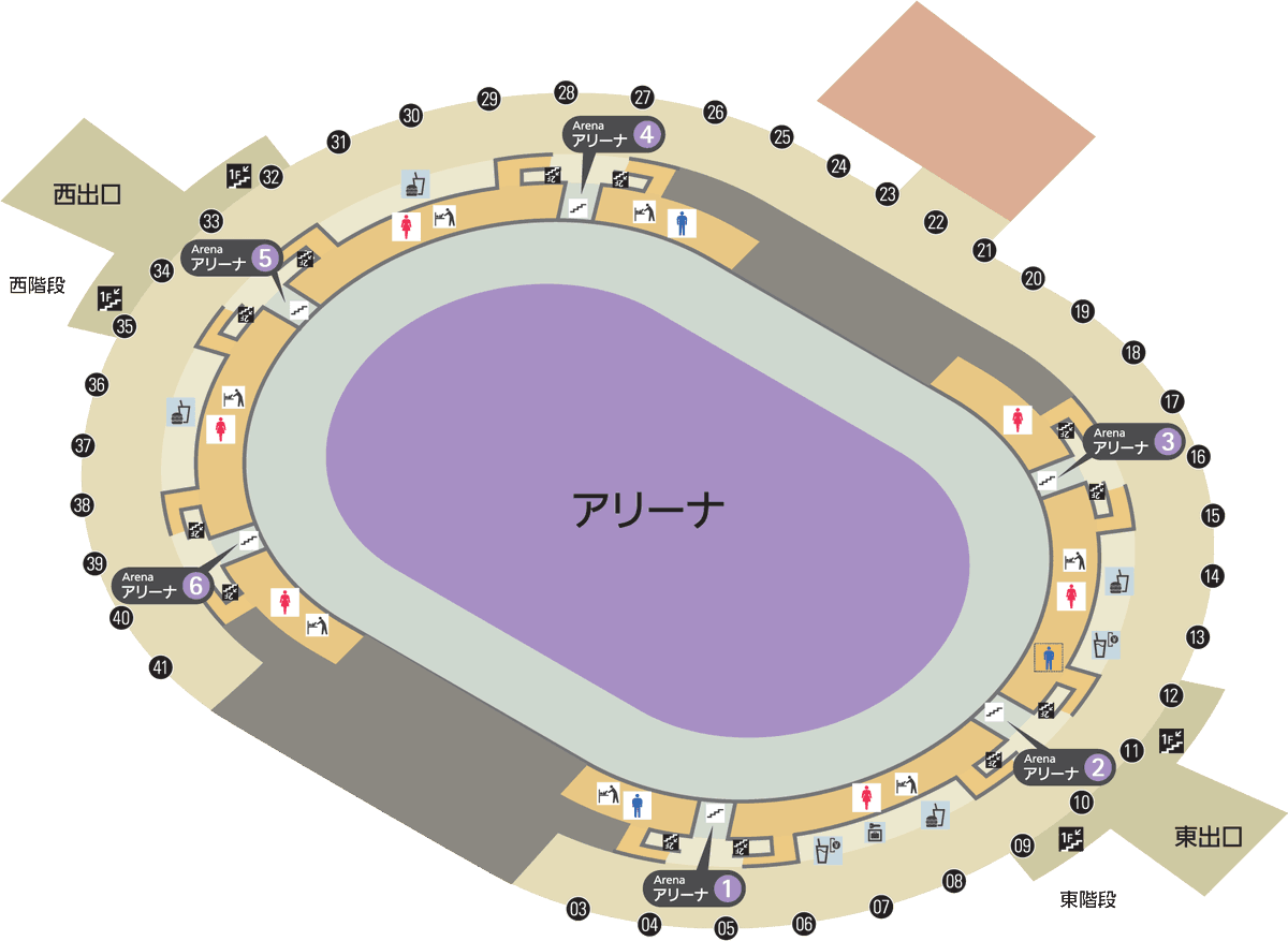 IDhanamaru's tweet photo. 虹ヶ咲のライブで大阪城ホールへ行かれる方へ

スタンド席の方はお手洗いが遠いのでお気を付けください

女性用はスタンド席のフロアにもありますが、男性用はアリーナフロアまで下りないとありません

画像1がスタンドエリア　画像２がアリーナエリア https://t.co/rxs48iJbBs
