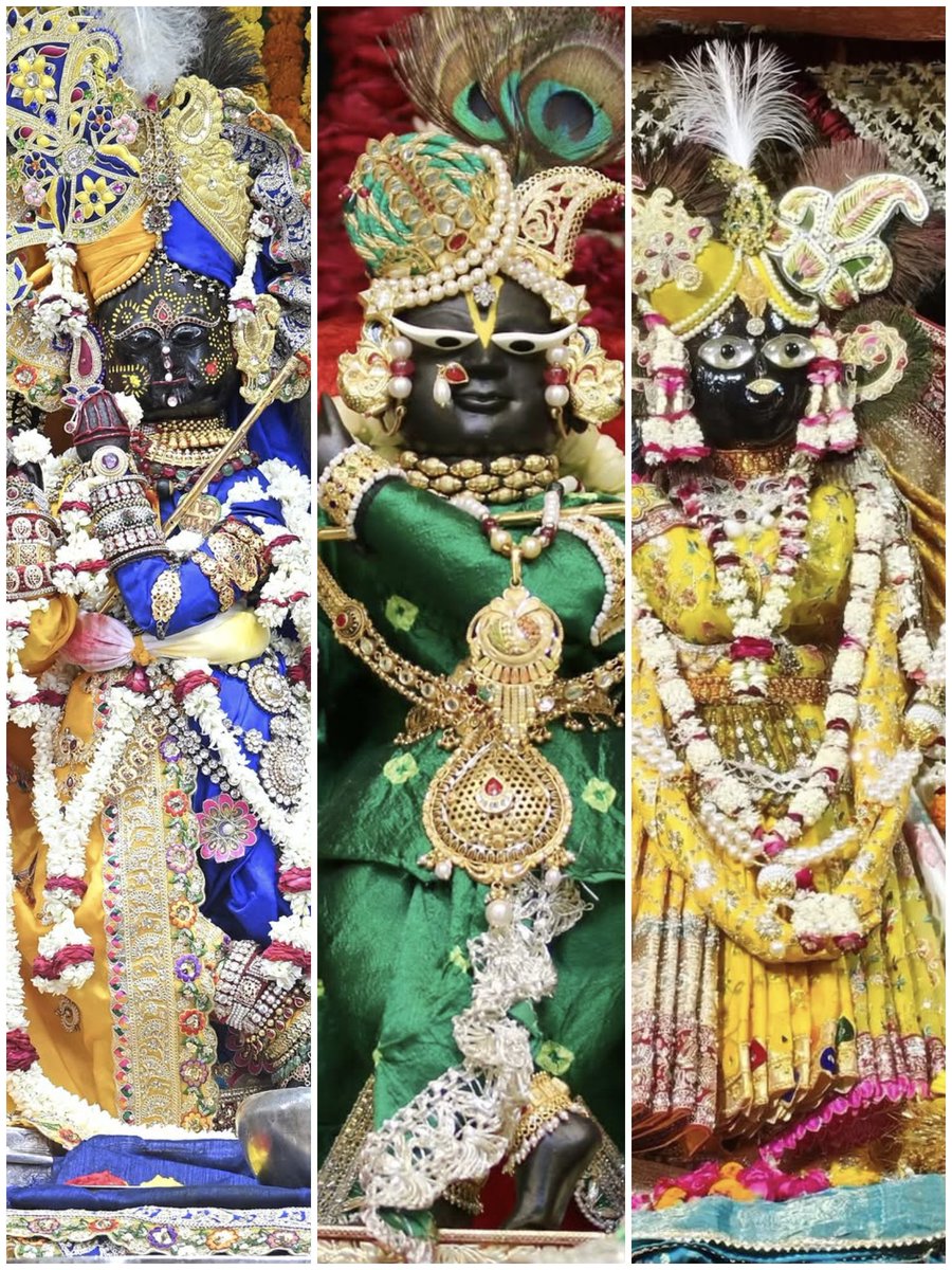 GitaInspire's tweet photo. बृज के तीनों ठाकुर के मनमोहक श्रृंगार दर्शन 🙇🏻‍♀️ https://t.co/eklzlwi6uS