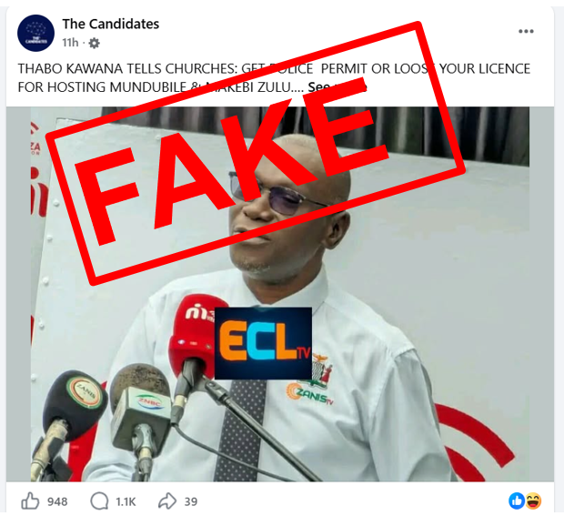 FactCheckZambia's tweet photo. A viral social media claim alleged Zambia's Information Ministry Permanent Secretary ordered churches to obtain police permits before hosting opposition politicians Brian Mundubile and Makebi Zulu, but iVerify Zambia found the claim to be false https://t.co/AcaC8Hw8Yc #iVerify https://t.co/Vou5EUDC1f