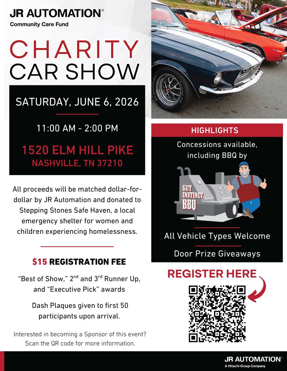 LaneMotor's tweet photo. The Inaugural JR Automation charity car show to benefit the Stepping Stones Safe Haven is this Saturday, June 6.  Show your support and join the fun, 11am-2pm.  Plenty of parking available.  Help make this an annual event by showing your support! https://t.co/bxJkHrV0Gf