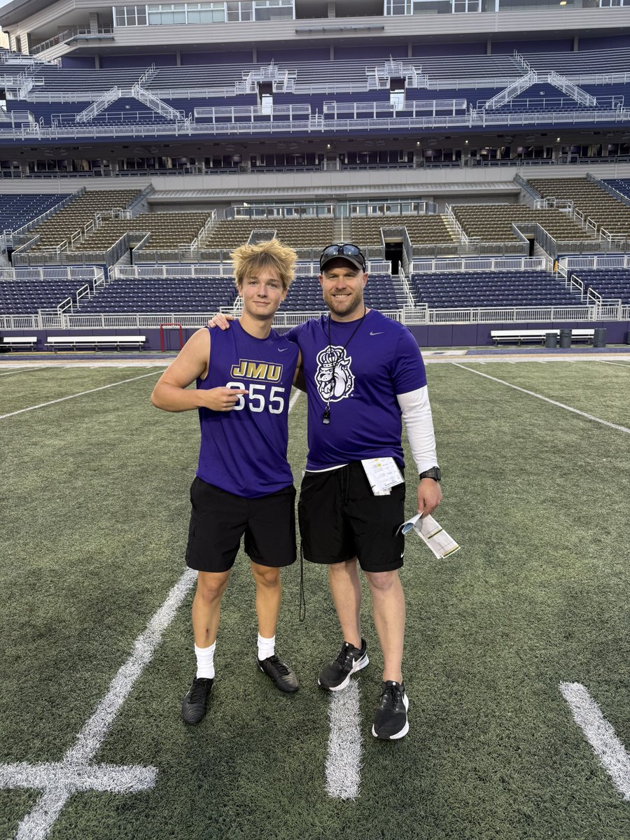 Sheehanwes's tweet photo. I had a great time at the JMU showcase. Thank you @Coach_R_Wenger and @dannyreagan24 for the invite. I was really impressed by the football program and loved the campus. Go dukes! @CoachReid99 @Coach_Dry_ @McEachernFtball @RecruitGeorgia @trlong02 https://t.co/gLaJocWEhp