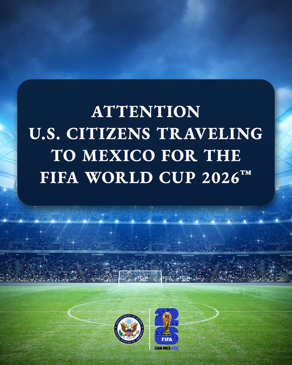 USEmbassyMEX's tweet photo. Mientras se prepara para viajar a la Copa Mundial de la FIFA 2026™, recuerde que las emergencias médicas pueden ocurrir inesperadamente. En México, el costo de la atención médica puede ser más alto de lo esperado. La mayoría de los planes de seguro médico estadounidenses no cubren atención médica fuera de Estados Unidos, y muchos hospitales mexicanos no darán de alta a los pacientes hasta que se pague su cuenta. Para más información, visite la página web https://t.co/VxTWQ0sKnS
---------
As you prepare to travel for the FIFA World Cup 2026™, remember that medical emergencies can happen unexpectedly. In Mexico, the cost of medical care may be higher than you expect. Most U.S. health insurance plans do not cover medical care outside the United States, and many Mexican hospitals will not release patients until their bill is paid. For more information, visit https://t.co/VxTWQ0sKnS