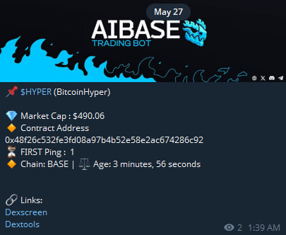 aibasebot's tweet photo. @aibasebot Predicted a token sub 1k market cap! 

$HYPER $490 to 113.52k ATH (231x)

Past results are not indictive of future returns https://t.co/xdn2k440PQ