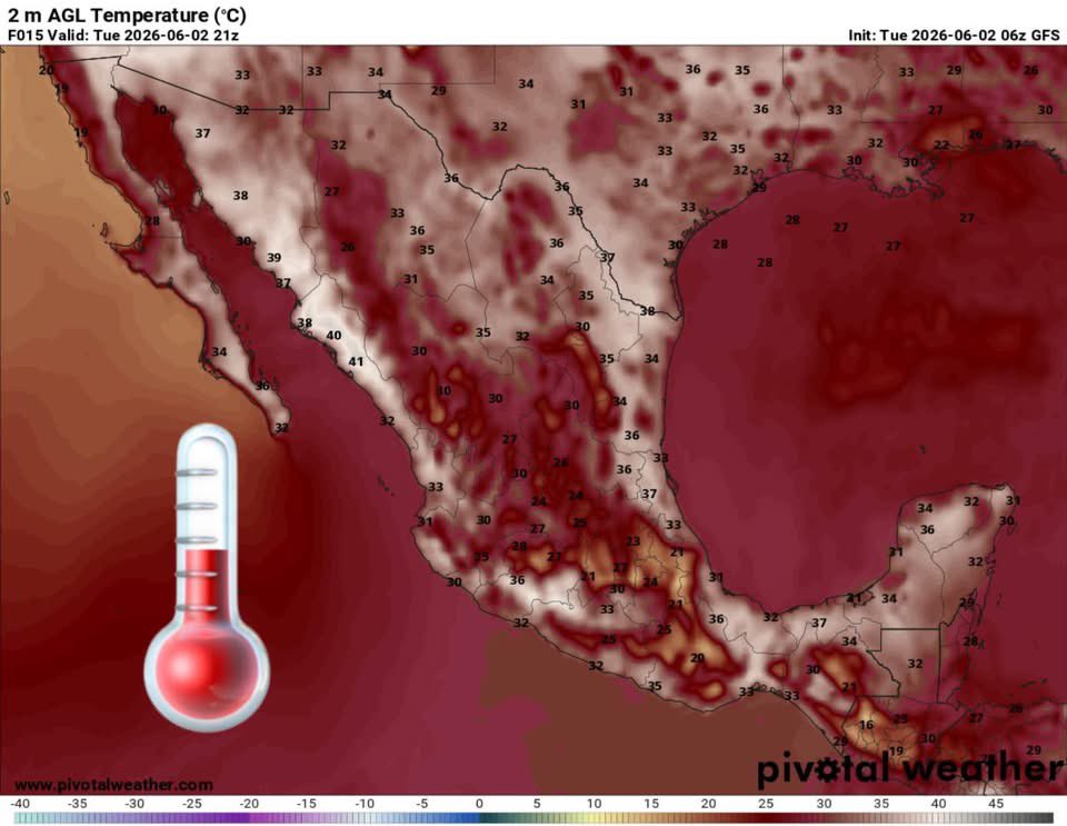GeorgyNoticias's tweet photo. PRONÓSTICO MARTES 2 de JUNIO 2026

#Culiacán con temperaturas entre los 37 y 39ºC en estos momentos.

La temperatura máxima de hoy se espera sea de 41ºC. https://t.co/i3AnkLLppU