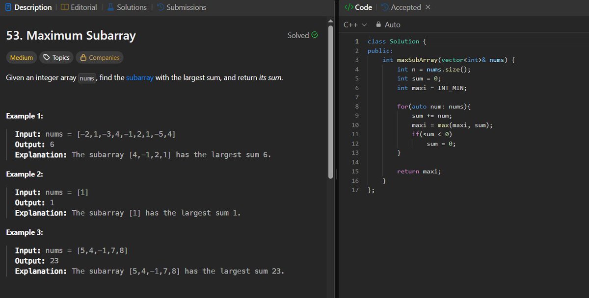 aniketinTech's tweet photo. Day 2 of #SDESheetChallenge 
@striver_79 @takeUforward_ 

Today's progress:
Maximum Subarray (Kadane's Algorithm)
Best Time to Buy and Sell Stock
Sort Colors (Dutch National Flag Algorithm)
#DSA #LeetCode #100DaysChallange #SoftwareEngineering #100DaysOfCode https://t.co/9FFxFztQc1