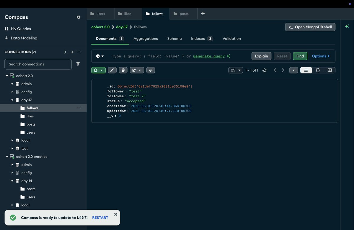 devHamza03's tweet photo. Day 10 of Backend Development 🚀

Yesterday I built Follow/Unfollow. Today I spent 4 hours implementing a Follow Request system.

Flow:
Request → Pending → Accept/Reject → Accepted/Rejected

Also learned state management, API design, MongoDB indexing, and handling edge cases. https://t.co/mI9M0vyIWv