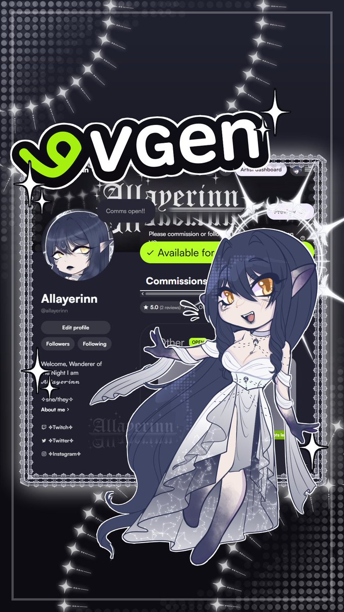 Allayerinn's tweet photo. ────── ⋆⋅☆⋅⋆ ──────
Made this as a promo for my vgen on my other socials!! Wanted to share it here to show off the cute lil chibi I made~
-
#Vgen #artist #Vgenart #commissionsopen https://t.co/EoB80ztjD8