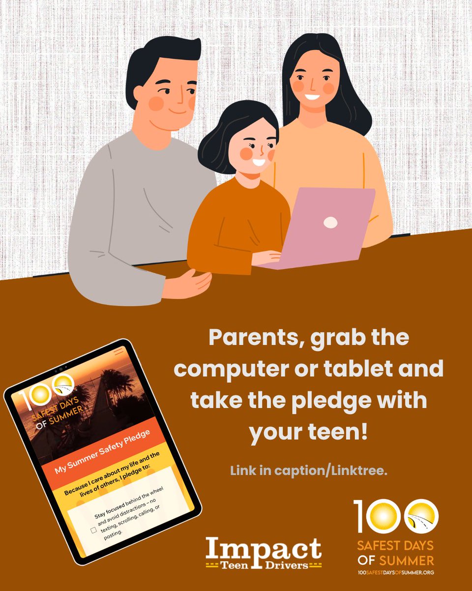 whatslethal's tweet photo. Parents, grab the computer or tablet and take the Summer Safety Pledge with your teen! Link: https://t.co/80Yvx9OBpr

#100SafestDays #SpeakUp4Safety #ParentsOfTeens @nrsforg @wesavelivesorg @saddnation https://t.co/IVWedK8Mh0