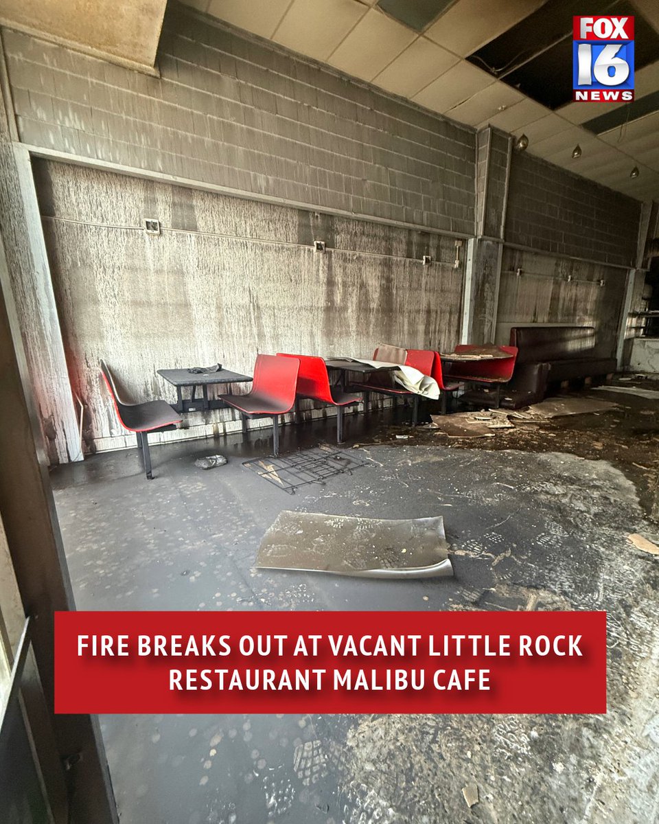 FOX16News's tweet photo. Crews with the Little Rock Fire Department battled a fire at a vacant restaurant early Tuesday morning. See the damage at the link- https://t.co/0ijneRxGsp https://t.co/b934l1b4jt