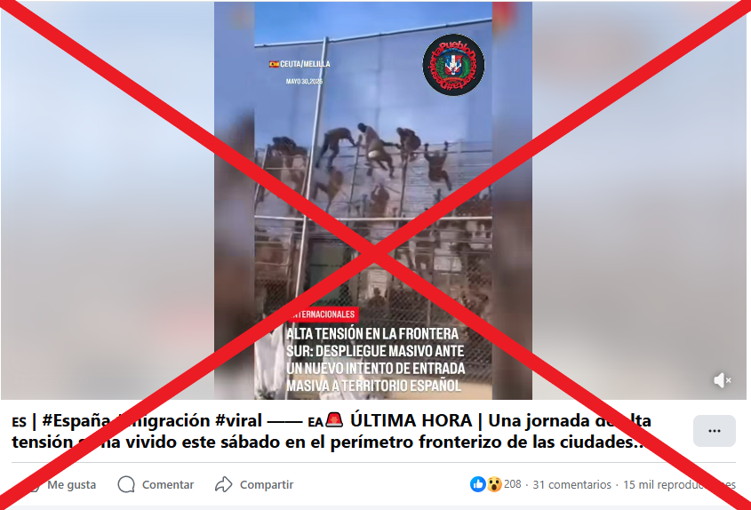 EFEVerifica's tweet photo. 🧱🚫 Estas imágenes de un salto masivo de migrantes a la valla de Melilla no son actuales, como aseguran mensajes virales.

🔍 La grabación es de marzo de 2022 y corresponde al salto más multitudinario en la historia de la ciudad.

🔗 https://t.co/XwRIXI7SJb https://t.co/QSreh3o4fF