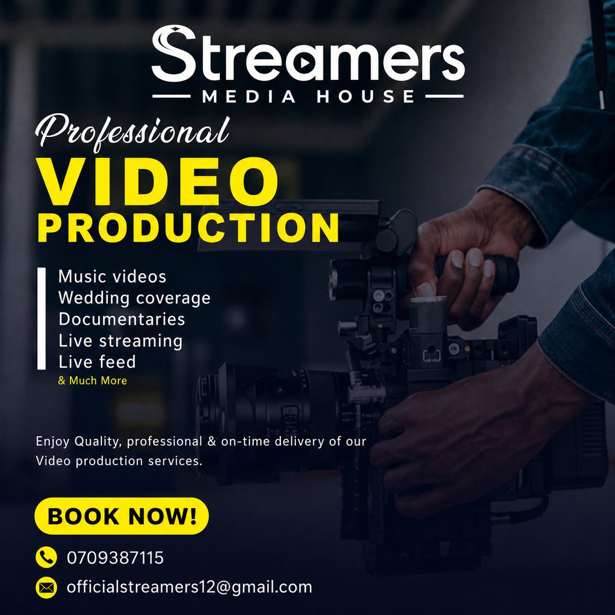 streamersmedia2's tweet photo. Professional Video Production, Enjoy Quality, Professional &amp; On-time Delivery of Our Video Production Services. @streamersmedia2 https://t.co/f5Iofe8kq1