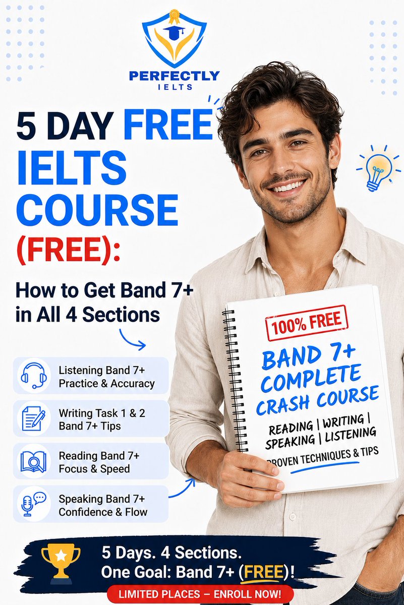 perfectly_ielts's tweet photo. Want an IELTS Band 7+? 🎯 Get there with our 5-Day FREE Crash Course!

Limited places! Enroll now 👇

https://t.co/21g2ekhxZM

#IELTS #FreeCourse #StudyAbroad https://t.co/p0fxnq8hhg