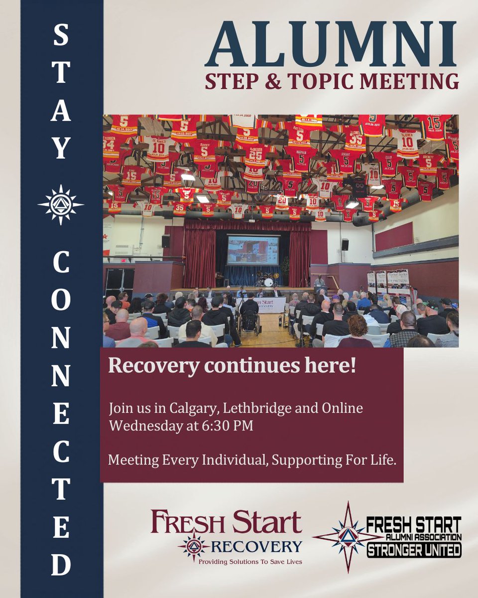 FreshStartRC's tweet photo. This week brings two opportunities for Fresh Start Alumni to stay connected.

Alumni Business Meeting
📅 Tuesday, June 2
🕕 6:00 PM

Step &amp; Topic Meeting
📅 Wednesday, June 3
🕡 6:30 PM
📍 Calgary, Lethbridge, and Online

Email Rene@freshstartrecovery.ca for the meeting link. https://t.co/8jxvdyhuE0